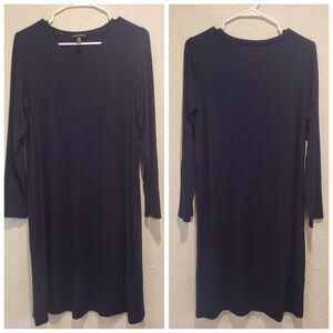 EILEEN FISHER Navy Blue Viscose Spandex Jersey 3/4 Dress Size Medium